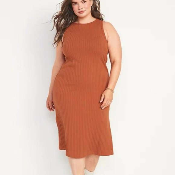 Old Navy Fitted Sleeveless Rib-Knit Midi Sweater Dress for Women New - Picture 6 of 7